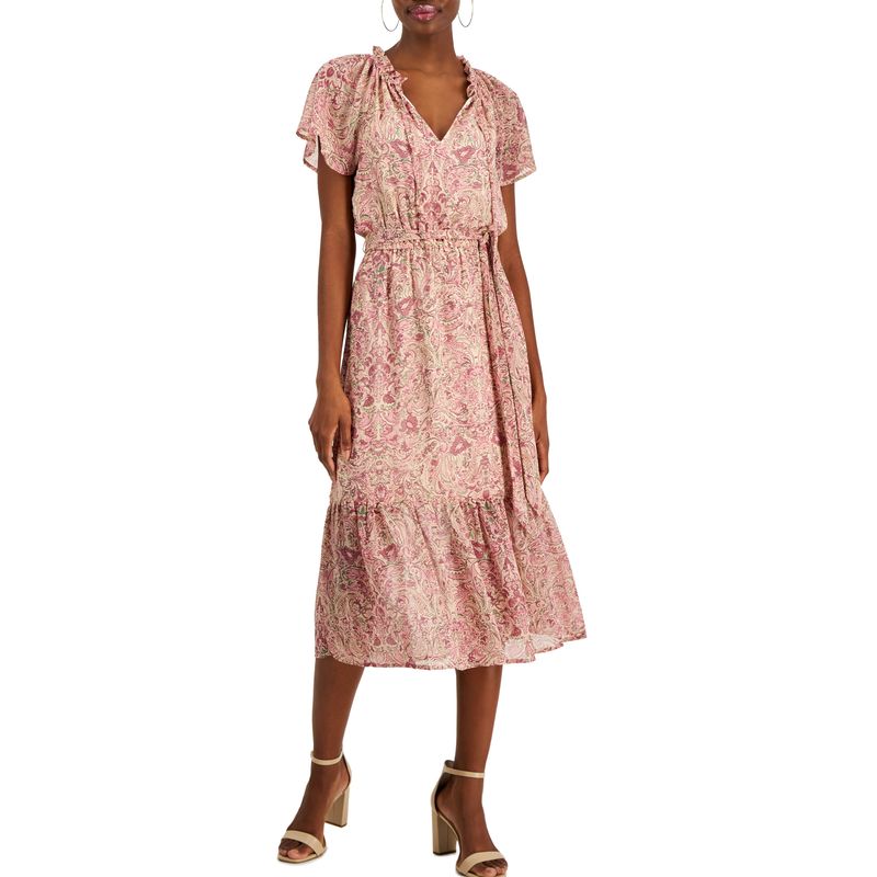 Women's Paisley Flutter-Sleeve Midi Dress Inc Blush Combo 14